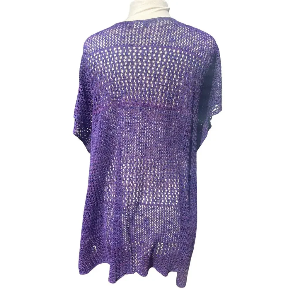 Venus Open Crochet Knit Purple S/M Swim Cover Up Tie Neck Open Sides Beachy Pool